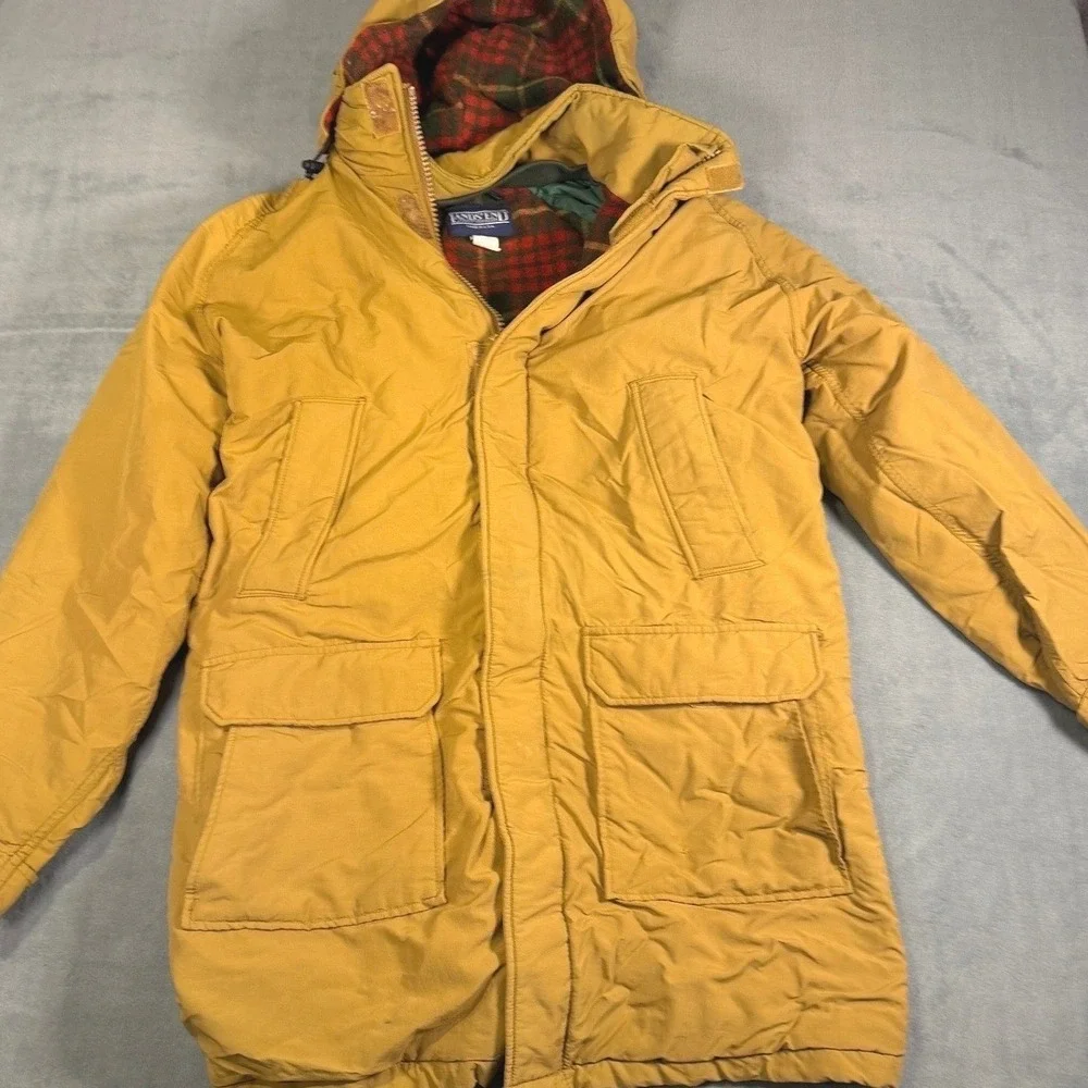 Vintage Lands End Mens Mustard Yellow‎ Hooded Parka Lined Winter Coat M 38-40